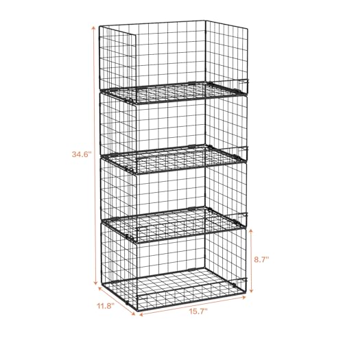 4-Tier Stackable Closet Organizers and Storage Shelves, Foldable Closet Shelf Organizer, Black(Patent Protection)(Patent No. 30022416)