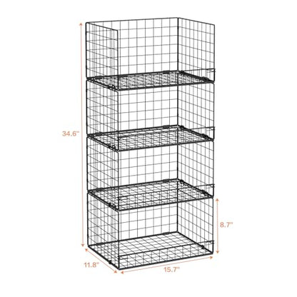 4-Tier Stackable Closet Organizers and Storage Shelves, Foldable Closet Shelf Organizer, Black(Patent Protection)(Patent No. 30022416)