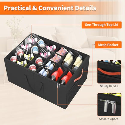 2 Pack Shoe Organizer for Closet, Large Shoe Storage Box, Black | Fits up to 48 Pairs, Stackable, Space Saving, Foldable, Shoes Organizer Bin with Clear Cover, 4 Reinforced Handles