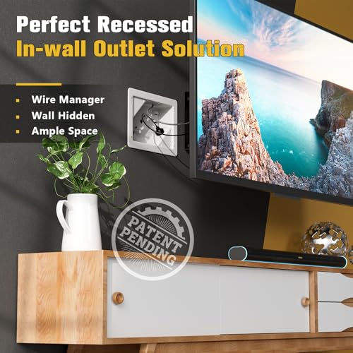 in-Wall TV Box with Flange for Home Theater Installation, 11.9" x 8.4" Cord Hider for Wall Mounted TV, with 2 Outlets, Cable Bracket, LV Cable & 1-1/2" ENT Entrance, Ideal for New or Retrofit Job