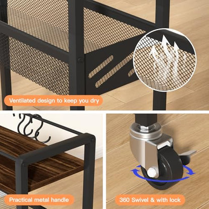 DGSNADGO Slim Rolling Storage Cart, 4-Tier Kitchen... (Metal, Wood)