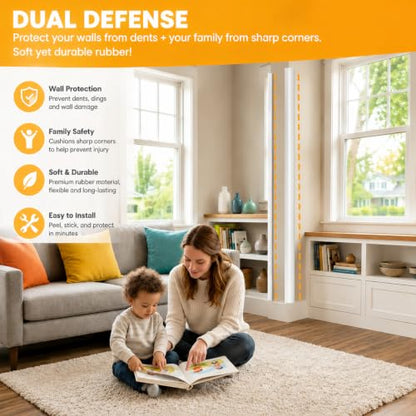 Wall Corner Protector Self-Adhesive Flexible – Durable Rubber, Furniture Edge Guard, Easy to Install, White, Prevents Wall Damage, Ideal for Home or Office Use