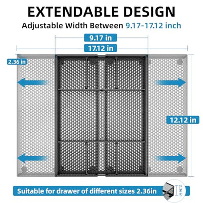 Marbrasse Expandable Desk Drawer Organizer, Mesh Drawer Organizer Tray with 10 Adjustable Compartments, Desk Organizers and Accessories, 5 Dividers Drawer for Office Supplies, Makeup & Vanity (Black)