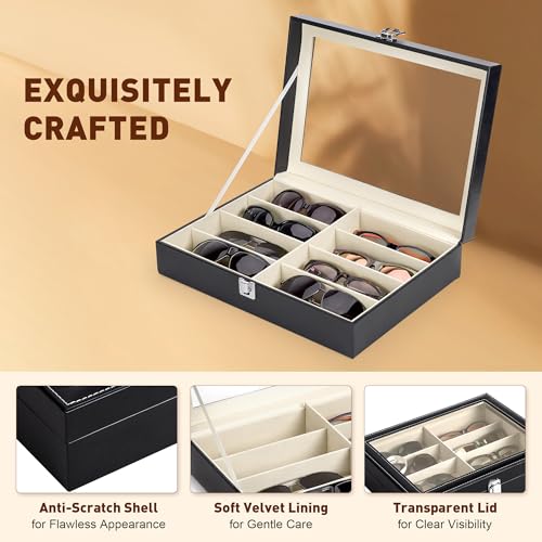 Leather Multi Sunglasses Organizer for Women Men,... (Black | plates+wood)
