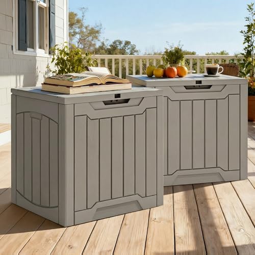 YITAHOME 31 Gallon Outdoor Storage Box | Resin Deck Box and Waterproof Package Delivery Box for Gardening Tools, Pool Supplies, Patio Furniture, Lockable, Taupe