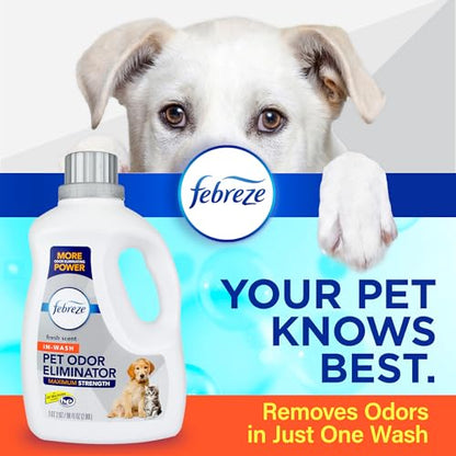 Febreze Laundry Detergent Additive for Pet Supplies, Maximum Strength In Wash Pet Odor Eliminator, Designed to Remove Tough Odors in Fabrics and Clothing in a Single Wash, Fresh Scent, 98 fl oz