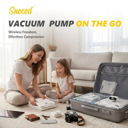 15 Pack Travel Vacuum Bags with Electric Pump, 70KPa Vacuum Storage Bags for Clothing, Reusable Space Saver Bags for Suitcase, Travel & Home Storage, Plaster White