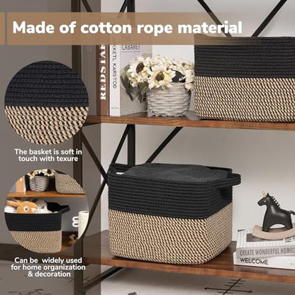 Goodpick Woven Storage Basket for Shelves, 13" x 10" x 9", Black Jute | Stylish Gift Basket for Office & Home, Wicker Baskets for Books, Toys & Towels Storage, Nursery & Bedroom Closet Organization