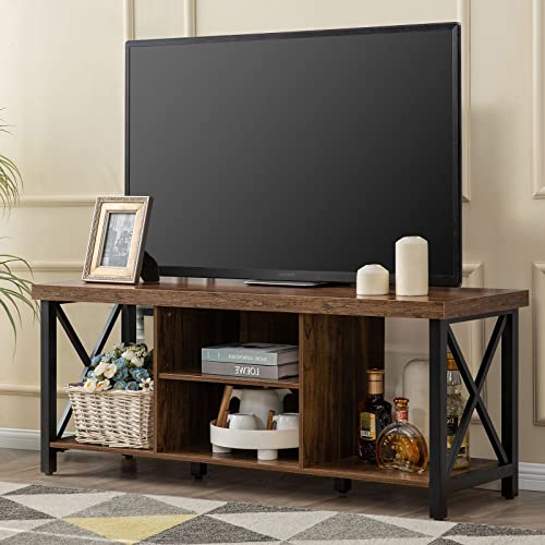 TV Stand for TV up to 55 Inches, TV Cabinet with Open Storage, TV Console Unit with Shelving for Living Room, Entertainment Room, Rustic Brown