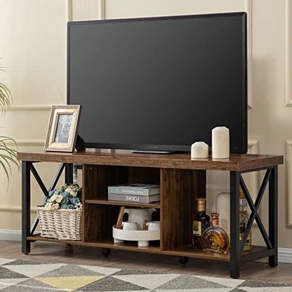 TV Stand for TV up to 55 Inches, TV Cabinet with Open Storage, TV Console Unit with Shelving for Living Room, Entertainment Room, Rustic Brown