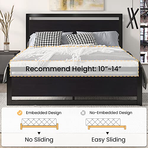 SHA CERLIN Heavy Duty Queen Size Bed Frame with Modern Headboard, Black