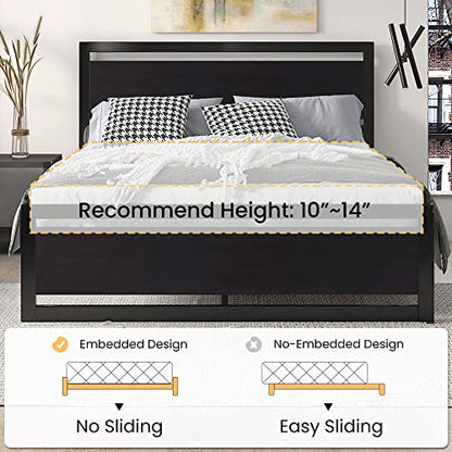 SHA CERLIN Heavy Duty Queen Size Bed Frame with Modern Headboard, Black