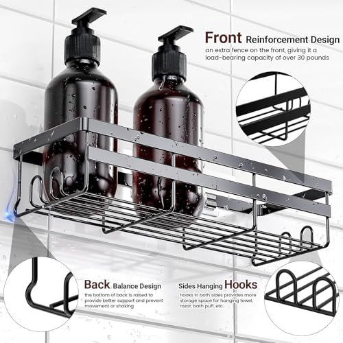 WOWBOX 2 Pack Adhesive Shower Caddies, No Drill Bathroom Shelves, Large | Stainless Steel Shower Shelf, Hanging Shower Organizers for Bathroom Storage, Home Decor, Bathroom Accessories