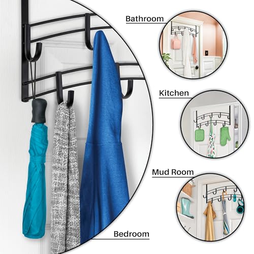 LYNK Professional® Home™ Over the Door Hooks - 9 Hook – Over the Door Coat Rack - Over the Door Hanger - Hanging Towels or Clothes - Bathroom, Bedroom, Laundry Room - Lifetime Ltd. Warranty, Black