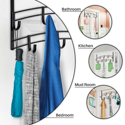 LYNK Professional® Home™ Over the Door Hooks - 9 Hook – Over the Door Coat Rack - Over the Door Hanger - Hanging Towels or Clothes - Bathroom, Bedroom, Laundry Room - Lifetime Ltd. Warranty, Black