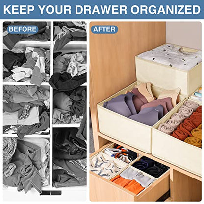 Drawer Organizer Clothes 12 Pack, Dresser Organizer for Nursery Bedroom Closet Organization and Storage - Baby Clothes Organizer Bins - Drawer Divider for Sock Underwear Bra Ties (Beige)