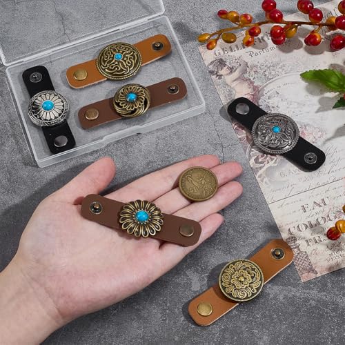 PH PandaHall 6 Styles Leather Scarf Ring Clasp Clips Flower Scarf Ring 3 Inch Long Vintage Neckerchief Slide Decorative Bandanas Clip for Women Clothing Neckerchief Wrap Shawl Holder Accessories