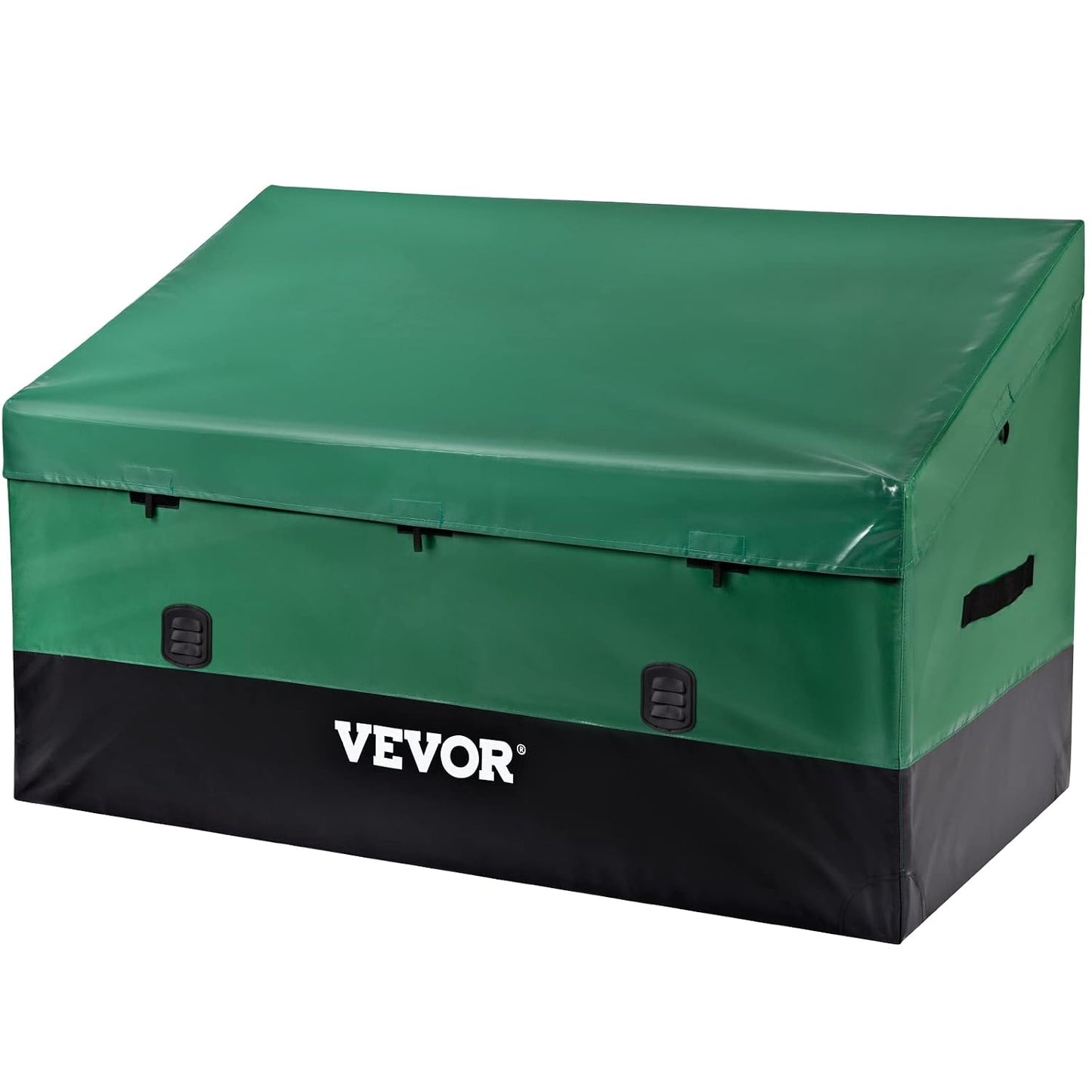 VEVOR Outdoor Storage Box, 100 Gallon Waterproof PE Tarpaulin Deck Box w/Galvanized Frame, All-Weather Protection & Portable, for Camping, Garden, Poolside, and Yard, Black & Green
