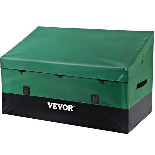 VEVOR Outdoor Storage Box, 100 Gallon Waterproof PE Tarpaulin Deck Box w/Galvanized Frame, All-Weather Protection & Portable, for Camping, Garden, Poolside, and Yard, Black & Green