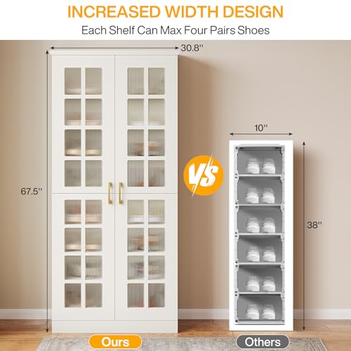 Tribesigns Tall Shoe Cabinet with Doors, 8-Tier Modern Shoe Storage Cabinet | Shoe Rack Cabinet with Adjustable Shelves, Stable and Sturdy, Tall Shoe Organizer for Entryway, Hallway, Closet, White