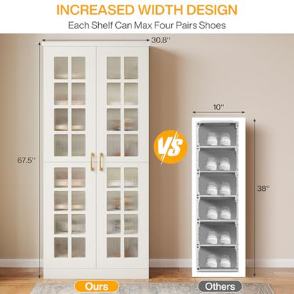 Tribesigns Tall Shoe Cabinet with Doors, 8-Tier Modern Shoe Storage Cabinet | Shoe Rack Cabinet with Adjustable Shelves, Stable and Sturdy, Tall Shoe Organizer for Entryway, Hallway, Closet, White