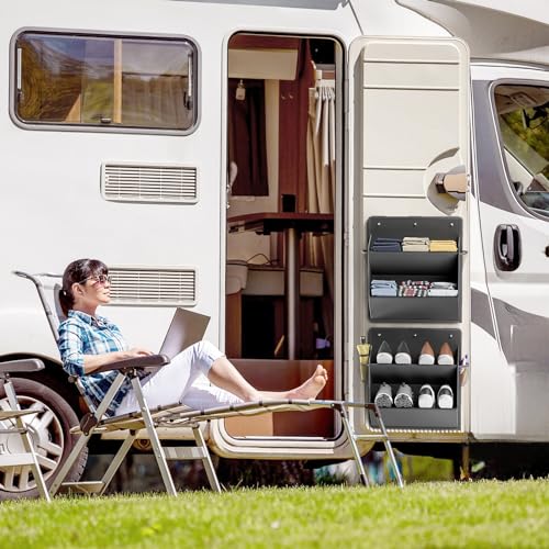 2 Pack RV Shoe Storage with Sticky Adhesive Tape, Over the Door Shoe Rack, Wall Hanging Shoe Organizer with Large Deep Pockets for Camper, Narrow Space Saving Closet Organizers Black
