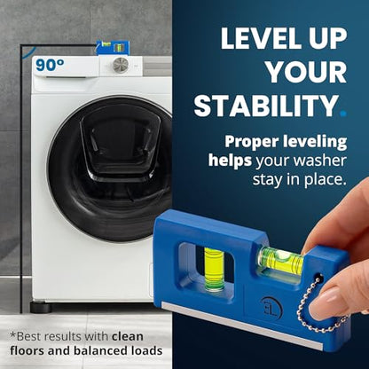 Anti Vibration Pads for Washing Machine with Tank Tread Grip™ - 8 Pack + Level - Fits MOST Round Feet up to 1.75” - Stops Washer Dryer from Moving - Rubber Antivibration Stabilizer for Leveling Washer