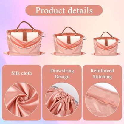 12 Pack Dust Bags for Purses and Handbags - 3 Size Premium Polyester Purse Dust Bags for Storage with Drawstring, Pink Protective Covers for Luxury Bag Shoes Boots Travel Organization
