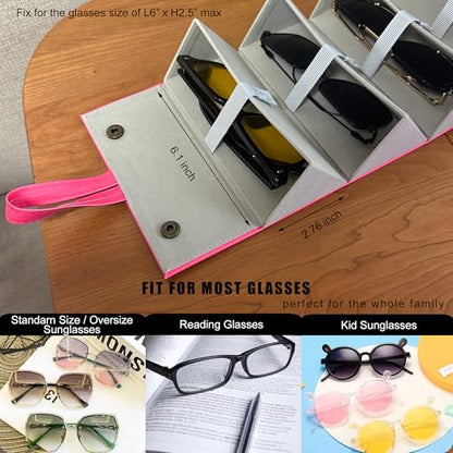 Longjet Sunglasses Organizer Travel Glasses Case Eyeglasses Storage Box | Foldable 5 Slots Hanging Eyewear Holder for Multiple Pairs Eye Glasses