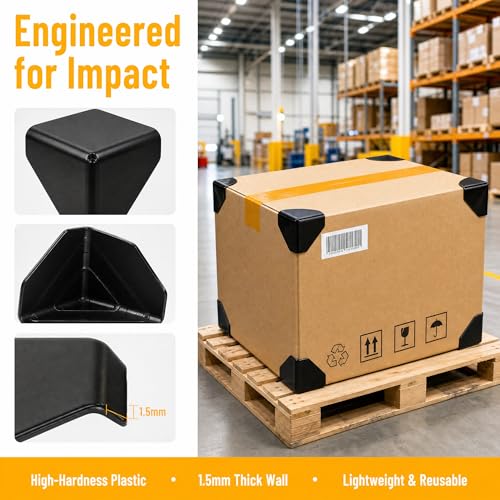 200 Pcs Packaging Edge Protectors, Plastic Heavy Duty Shipping Box Corner Protectors Corner Guards for Boxes, Cartons, Panel Packaging, Black, 2.4'' L x 2.4'' W x 2.4'' H