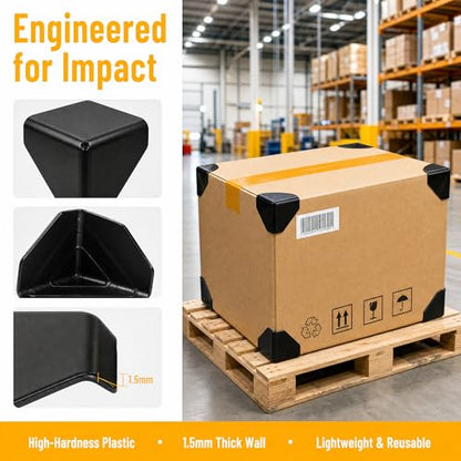 200 Pcs Packaging Edge Protectors, Plastic Heavy Duty Shipping Box Corner Protectors Corner Guards for Boxes, Cartons, Panel Packaging, Black, 2.4'' L x 2.4'' W x 2.4'' H
