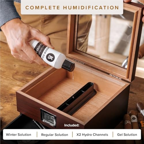 CASE ELEGANCE Renzo Glass Top Cigar Humidor with Cedar - Brown | Easy humidification system, accurate digital hygrometer