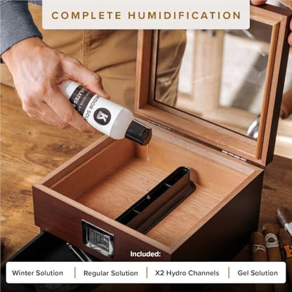 CASE ELEGANCE Renzo Glass Top Cigar Humidor with Cedar - Brown | Easy humidification system, accurate digital hygrometer
