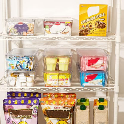 Vtopmart 8pcs Clear Stackable Storage Bins with Lids | BPA-free food-grade PET, Stackable with Lids Included, Easy to Move, For Fridge Freezer Pantry Cabinet Kitchen Organization