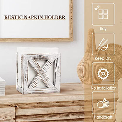 Farmhouse Wooden Napkin Holder for Tables, Rustic Kitchen Decor | for Counter, Ideal Napkin Dispenser for Dining Counter tops (White)