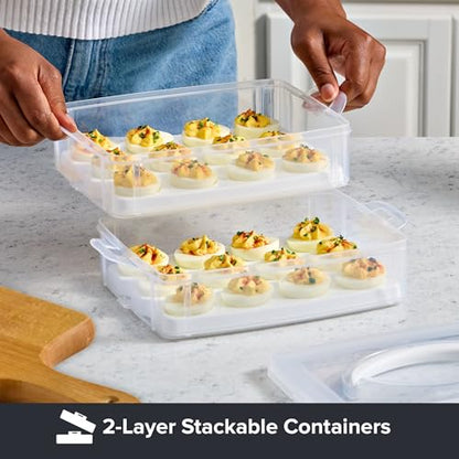 Snapware (2-Layer, 24 Eggs) Plastic Detachable Deviled Egg Carrier Storage Container With Lid and Handle, Freezer Dishwasher Microwave Safe | With lid and handle, freezer, dishwasher, microwave safe