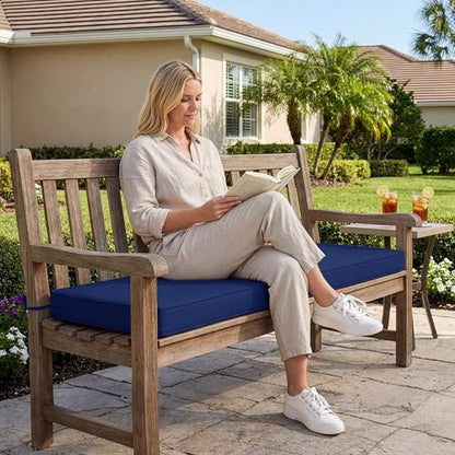 Summsun Outdoor Bench Cushion Pad, 42 x 18 x 3 Inch, Navy Blue | High-Resilience Foam, Water Resistant, Removable Cover, Hidden Zipper, Tie Strap, Fit for Patio, Garden, Swing, Porch, Settee