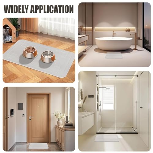 Stone Bath Mat, Super Absorbent Diatomaceous Earth Shower Mat, Non-Slip Fast-Drying Bathroom Floor Mats, 23.6'' × 15.4", Greyish White, 2 Pack