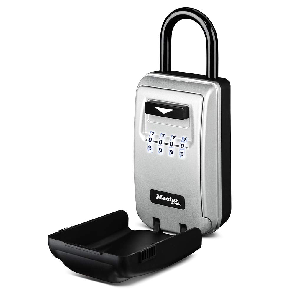 Master Lock Black Portable Key Lock Box with Light Up Dials, Set/Reset Combination for Tenants, Guests, Clients, Ideal for Realtors, Landlords or Property Managers, Holds 6 Keys, 5424EC