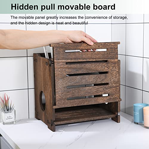 Wooden Wireless WiFi Router Storage Box Modem Router Cover Wood Shelf Power Strip and Cable Management Hider Rack Office Desktop Organizer Shelves Rural Need Assembly