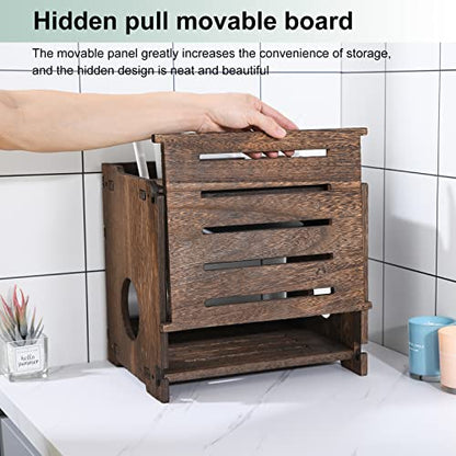 Wooden Wireless WiFi Router Storage Box Modem Router Cover Wood Shelf Power Strip and Cable Management Hider Rack Office Desktop Organizer Shelves Rural Need Assembly