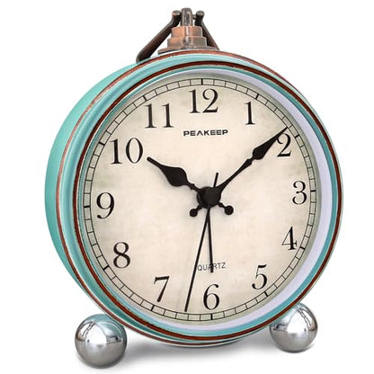 Peakeep 4" Small Battery Operated Antique Retro Analog Alarm Clock | with Contour Lines in Gold for Room Decor, Silent Elegant Bedside Desk Table Gift Clock