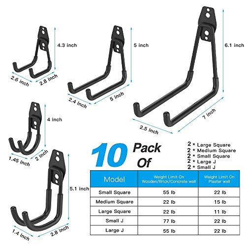 Garage Hooks, 12 Pack Wall Storage Hook Includes 2 Extension Cord Holder, Utility Organization, Heavy Duty Wall Mount Hangers for Hanging Bike, Ladder, Garden Tools