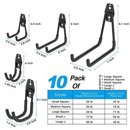 Garage Hooks, 12 Pack Wall Storage Hook Includes 2 Extension Cord Holder, Utility Organization, Heavy Duty Wall Mount Hangers for Hanging Bike, Ladder, Garden Tools