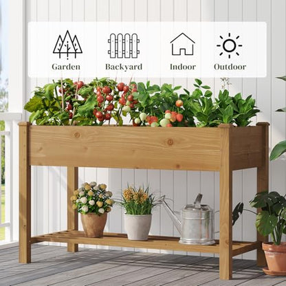 Wooden Planter Elevated Wooden Raised Garden Bed with Legs Planter Box | 48 x 24 x 30In Elevated Wood Planter Stand for Backyard, Patio, Balcony with Bed Liner, 200 Pound Capacity - Brown