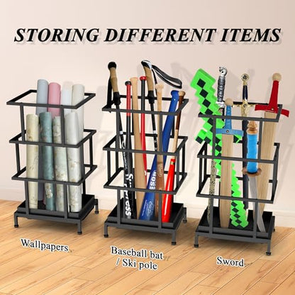 Alyoen Umbrella Holder for Entryway, Metal Umbrella Stand with Water Tray and Cane Holder, Adjustable Feet, 10.4 x 8.4 x 18.7 in, Suitable for Home, Office, and Shopping Mall (Black)