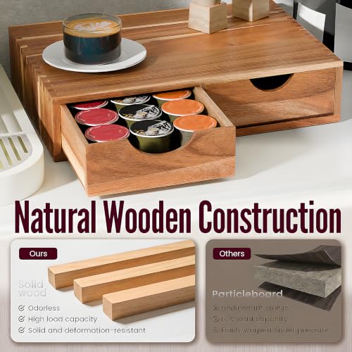 Wooden K Cup Organizer, Acacia Coffee Pods and Tea Organizer Holder | 30 Pod Capacity Coffee Pod Storage Box for K Cup Compatible Pods and Tea Bags, Countertop Coffee Station for Home Kitchen