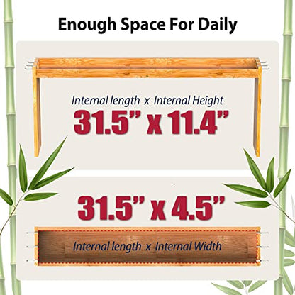 IIIOIIIA Bamboo Over the Stove Spice Shelf for Kitchen, 31.5" Spice Rack Organizer Shelf with 6 hooks, 11.4" Height Extra Storage Countertop, Easy to Assemble