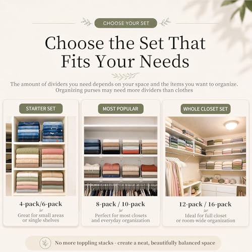 Shelf Dividers Purse Organizer for Closet: Acrylic Clear 8 Pack | Bag Storage Organizer for Handbags, Clutches, Clothes, Sweater, Towel on Wood Shelves