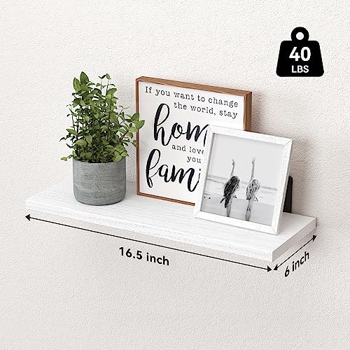 White Floating Shelves Set of 6,Wood for Bedroom,Modern Wall Decor,Bathroom Storage,Book Living Room[Upgraded]-White (HM011A)